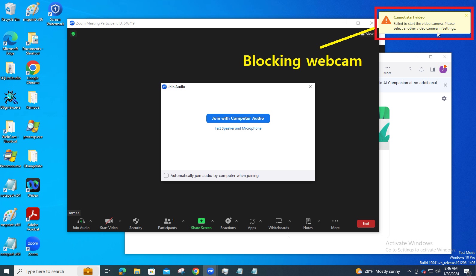 If webcam use is denied in ZOOM
