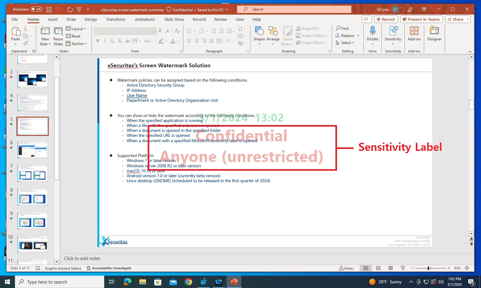 Watermark displayed in Office 365