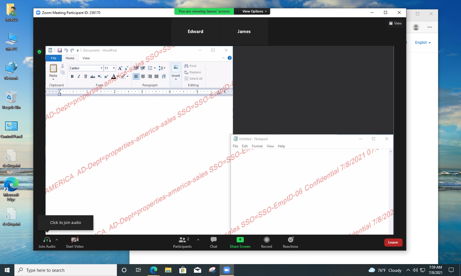 When sharing only some contents, watermark is displayed on the
                                                    participant's screen